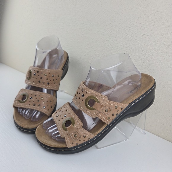 Clarks Shoes - Clarks Bendables Lexi Laurel Strap Tan Leather Slip On Sandal Womens Size 9 M